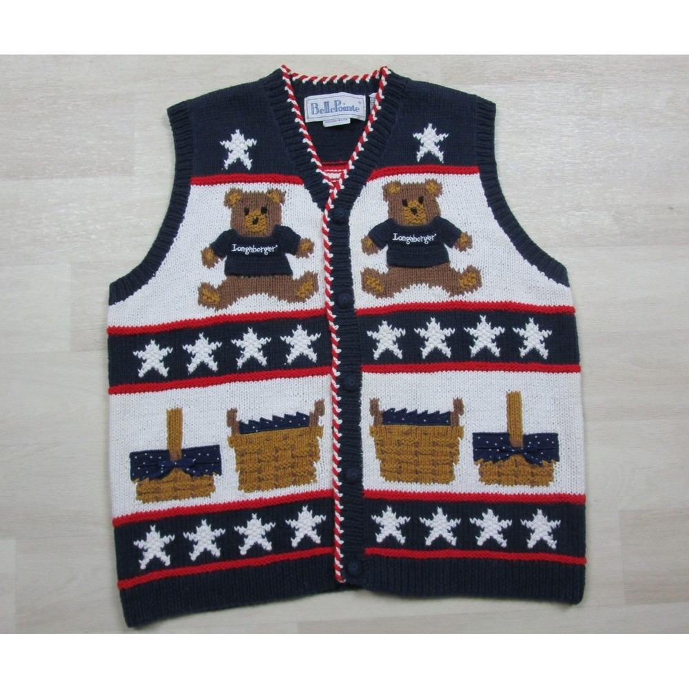 Vintage BellePointe Longaberger Sweater Vest (S) Bear Patriotic USA 4th of July